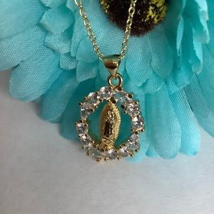 14k Gold Virgin Mary Diamond Pendant necklace